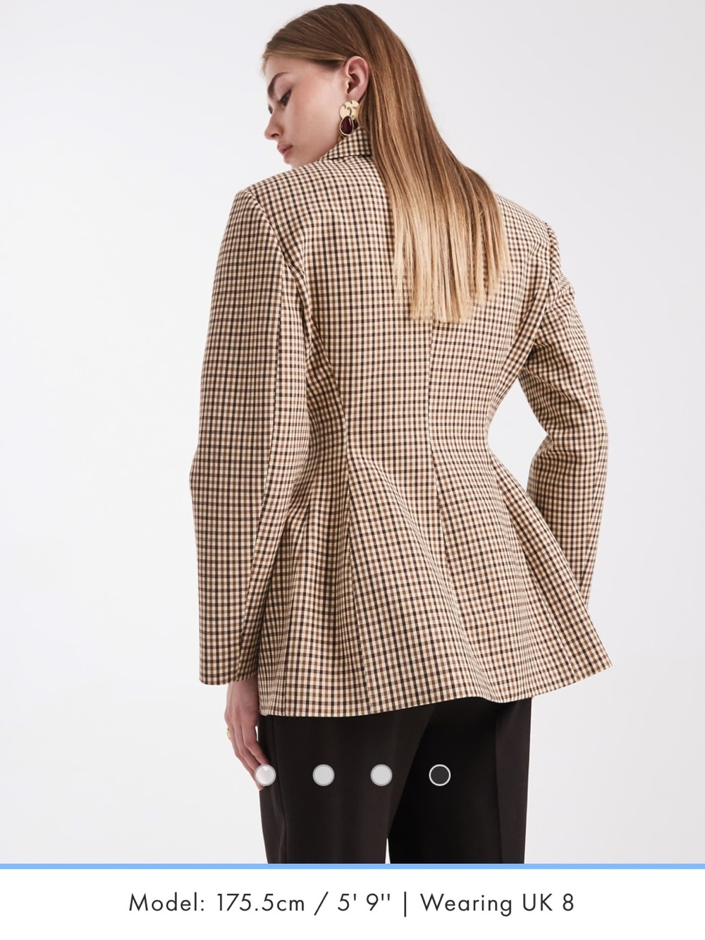 ASOS cinched waist Tailored  Houndstooth Blazer Jacket - Beige/Brown - Picture 4 of 8